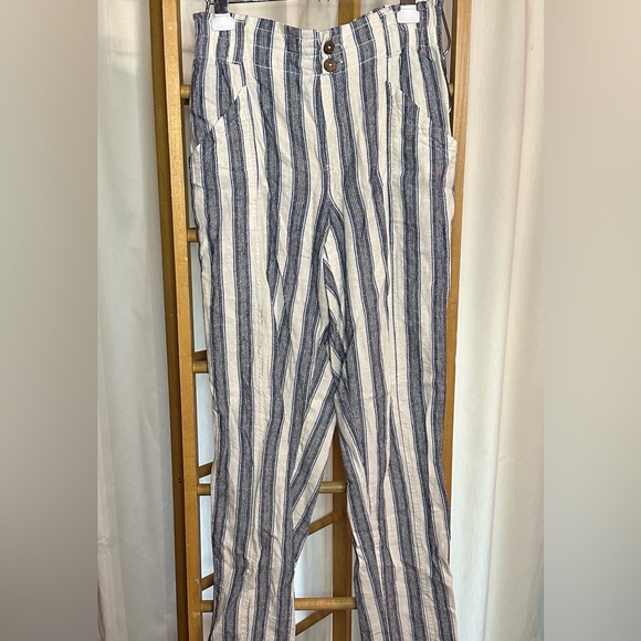 SO Goods for Life Linen High Rise Tapered Pull On Elastic Waist Striped Pants - Picture 1 of 6